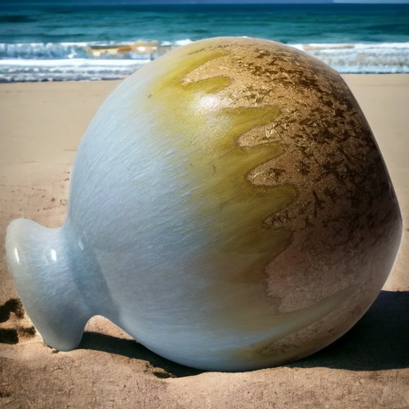 Art Studio Pottery Blue Bud Vase Gold & Brown Ombre Drip Mixed Glaze Vase - Picture 3 of 8